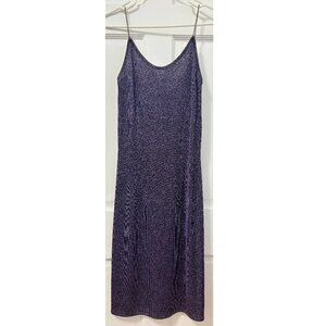 Purple Metallic Dress Vintage Chain Strap Glitter Midi Party Glitter 90s Y2K X S